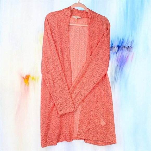 Colletta Open-Front Women's Sweater Coral Crocheted Long Sleeve Cover up Sz 12 - Picture 2 of 9